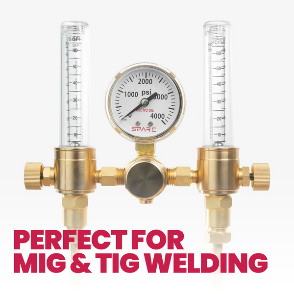 Dual Output Argon Welding Flow Meter + Regulator 0-60 CFH CGA-580 - Lifetime Warranty